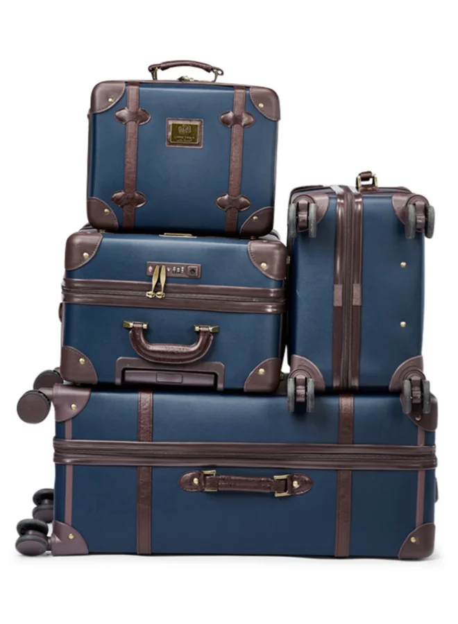 ليمرا طقم حقائب سفر ليمرا 4 قطع من الجلد الصناعي الفاخر شنط سفر بعجلات دوارة وقفل أمان مقاسات 28/24/20/13 بوصة لون ازرق / بني غامق